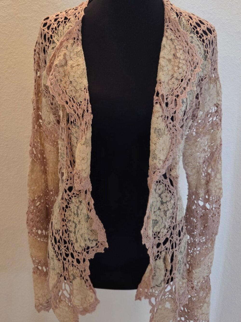 Anthropology - Moth  Rose and Ecru Lace and Crochet Cardigan